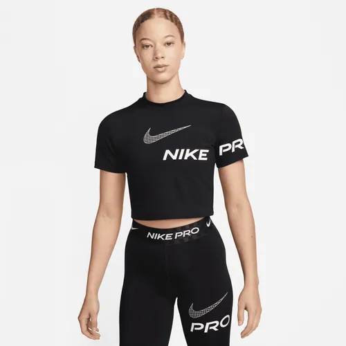 Nike Pro Dri-FIT Women's Short-Sleeve Cropped Graphic Training Top - Black - Polyester
