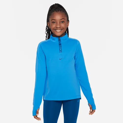 Nike Pro Girls' Dri-FIT Long-Sleeve 1/2-Zip Top - Blue - Polyester