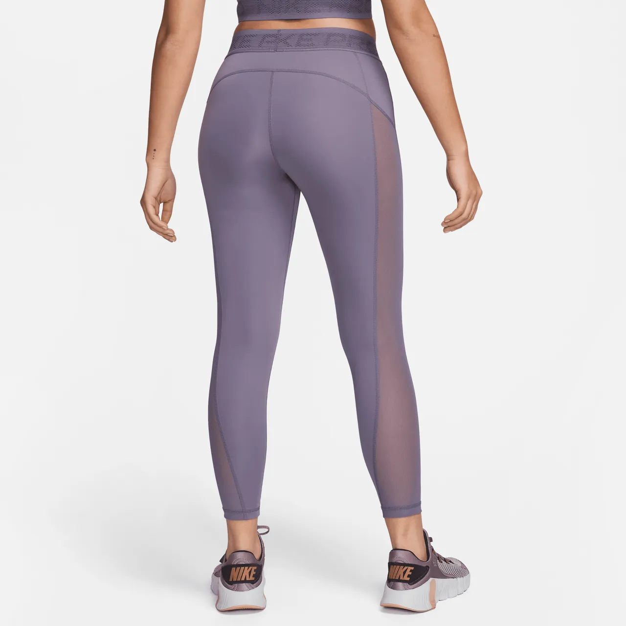 Nike Pro Women's Mid-Rise 7/8 Mesh-Panelled Leggings - Purple - Polyester