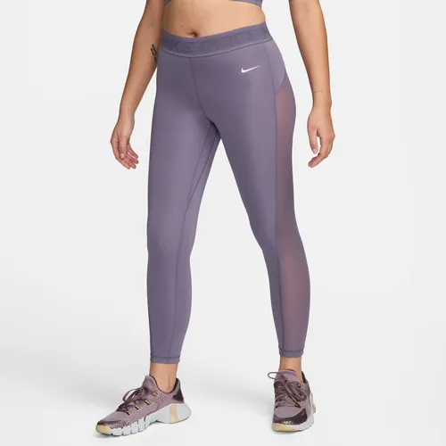Nike Pro Women's Mid-Rise 7/8 Mesh-Panelled Leggings - Purple - Polyester