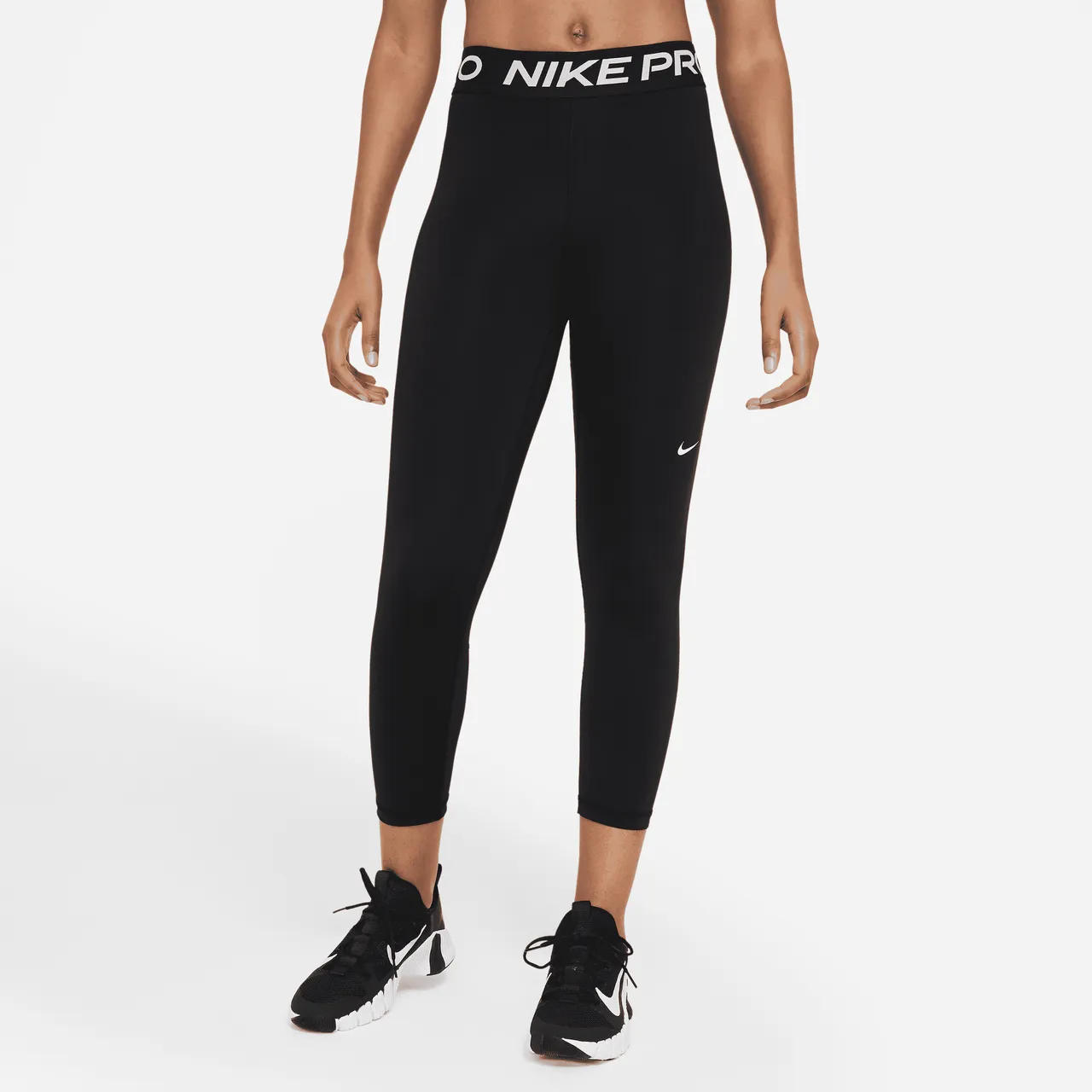 Nike Pro Women's Mid-Rise Crop Mesh-Panel Leggings - Black - Polyester