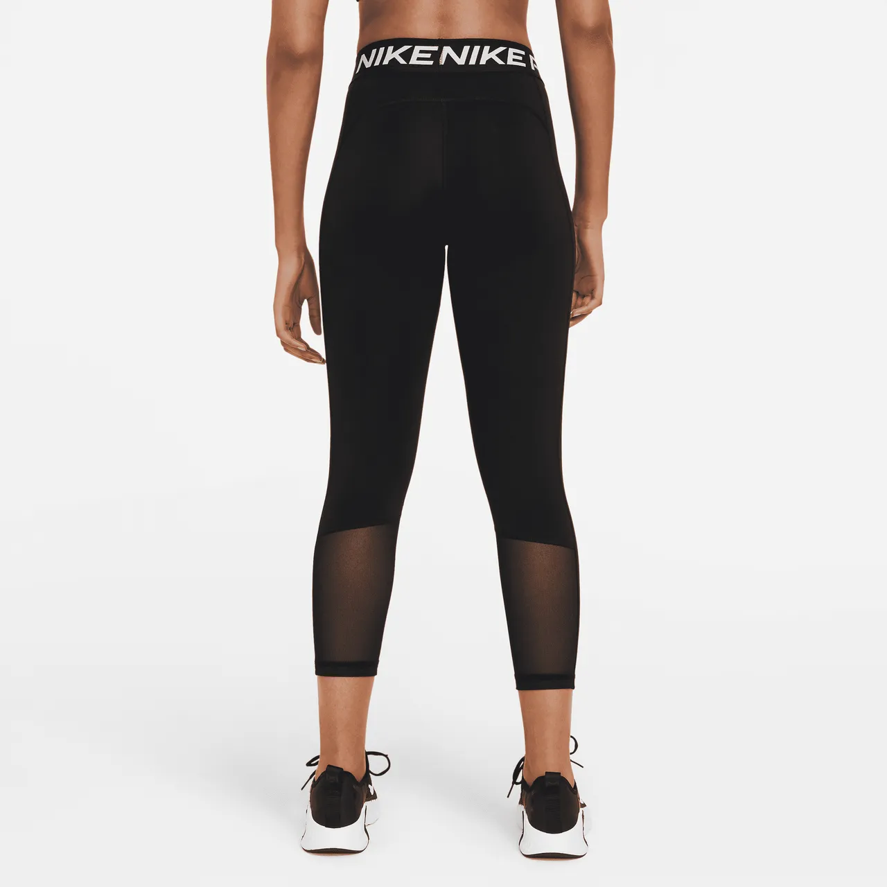 Nike Pro Women's Mid-Rise Crop Mesh-Panel Leggings - Black - Polyester
