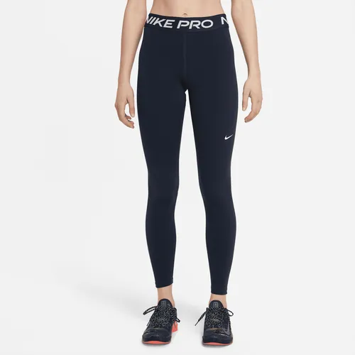 Nike Pro Women's Mid-Rise Mesh-Panelled Leggings - Blue - Polyester