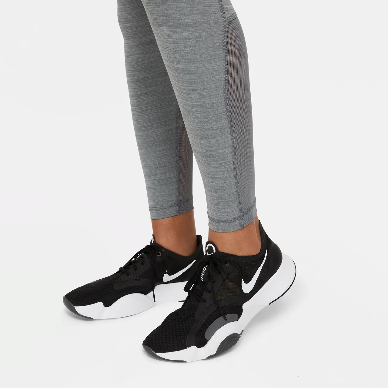 Nike Pro Women's Mid-Rise Mesh-Panelled Leggings - Grey - Polyester