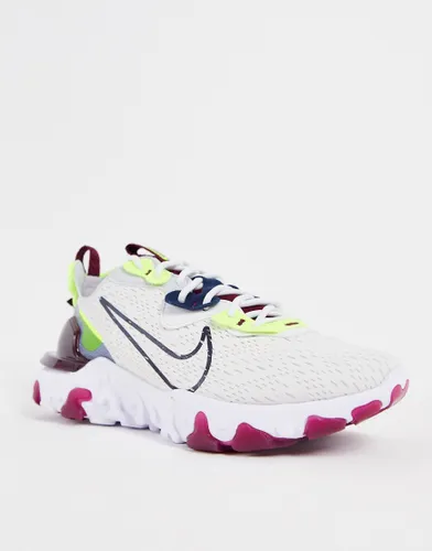 Nike React Vision trainers in off white burgundy and volt-Purple