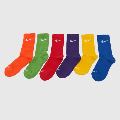 Nike Red, Blue and Green Multi Kids Pack of 6 Basic Crew Socks