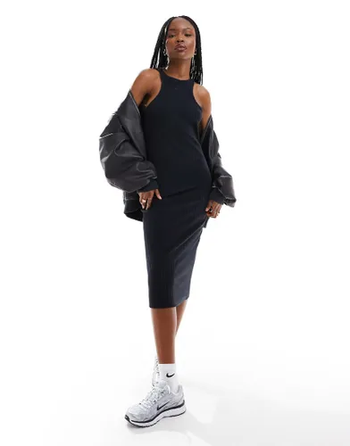 Nike ribbed halter neck midi dress in black
