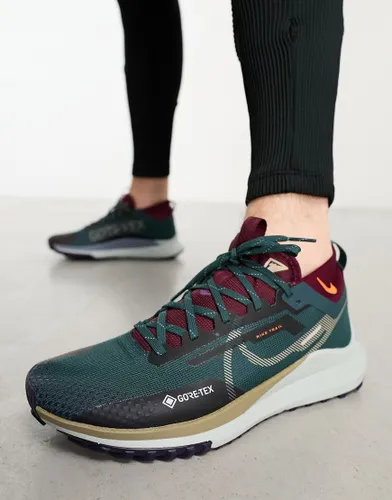 Nike Running React Pegasus Trail 4 Gore-Tex trainers in khaki and maroon-Green