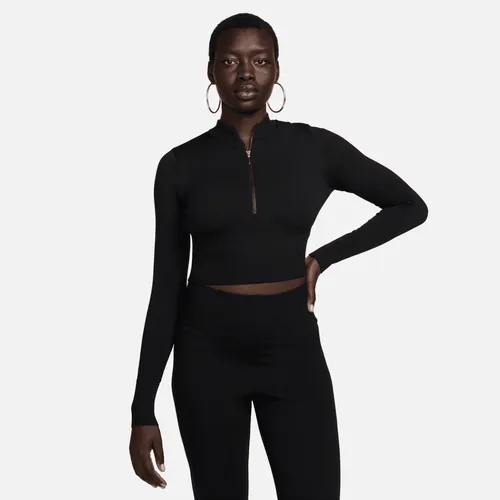 Nike Sportswear Chill Knit Women's Slim Long-Sleeve Cropped Jumper 1/2-Zip Top - Black - Polyester