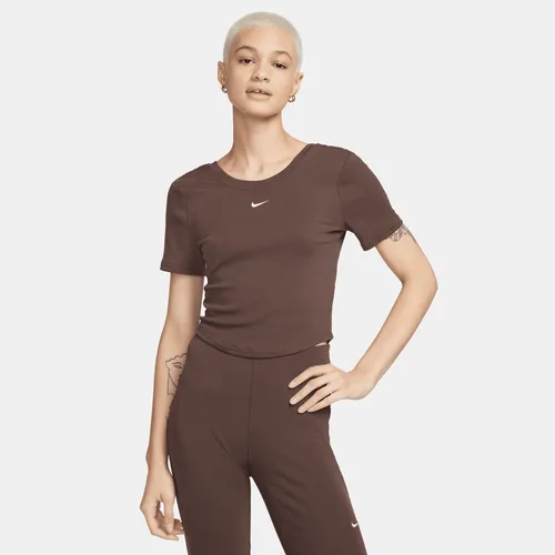 Nike Sportswear Chill Knit Women's Tight Scoop-Back Short-Sleeve Mini-Rib Top - Brown - Polyester