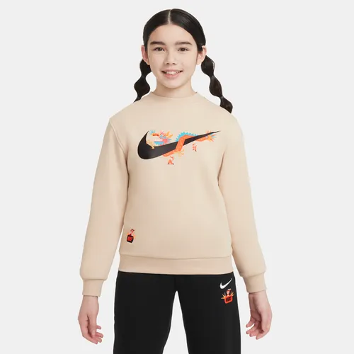Nike Sportswear Club Fleece 'Lunar New Year' Older Kids' Crew-Neck Sweatshirt - Brown - Polyester