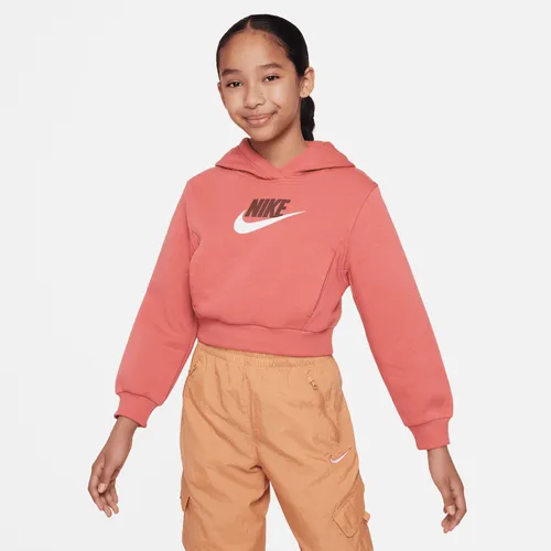 Nike Sportswear Club Fleece Older Kids' (Girls') Crop Hoodie - Red - Cotton