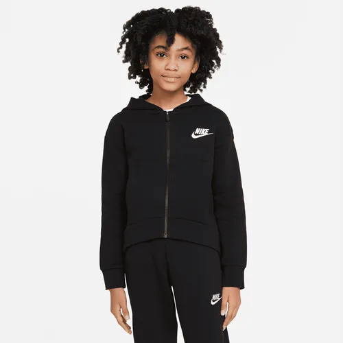 Nike Sportswear Club Fleece Older Kids' (Girls') Full-Zip Hoodie - Black - Polyester