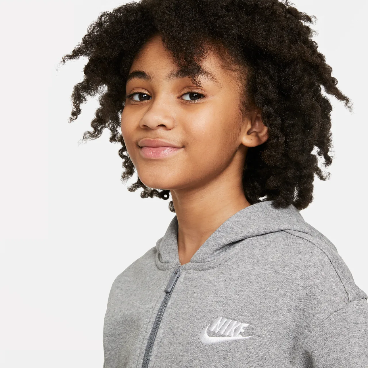 Nike Sportswear Club Fleece Older Kids' (Girls') Full-Zip Hoodie - Grey - Polyester