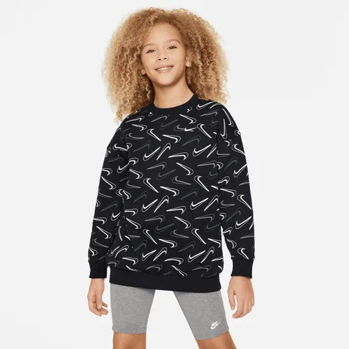 Nike Sportswear Club Fleece Older Kids' (Girls') Oversized Crew-Neck Sweatshirt - Black - Polyester