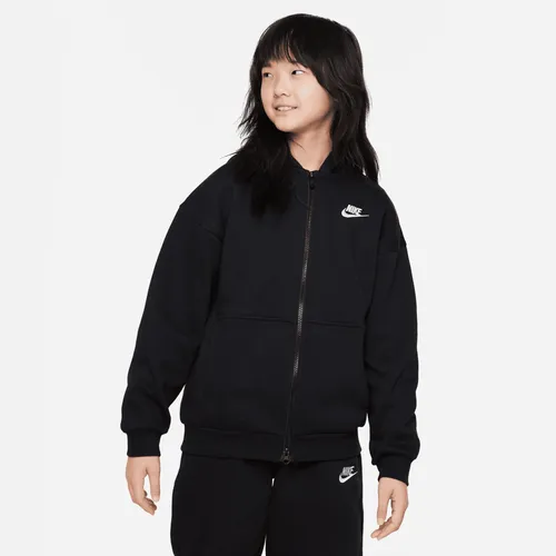 Nike Sportswear Club Fleece Older Kids' (Girls') Oversized Full-Zip Hoodie - Black - Polyester