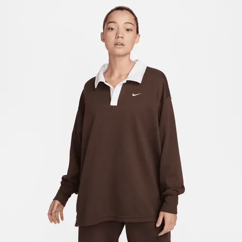 Nike Sportswear Essential Women's Oversized Long-Sleeve Polo - Brown - Polyester