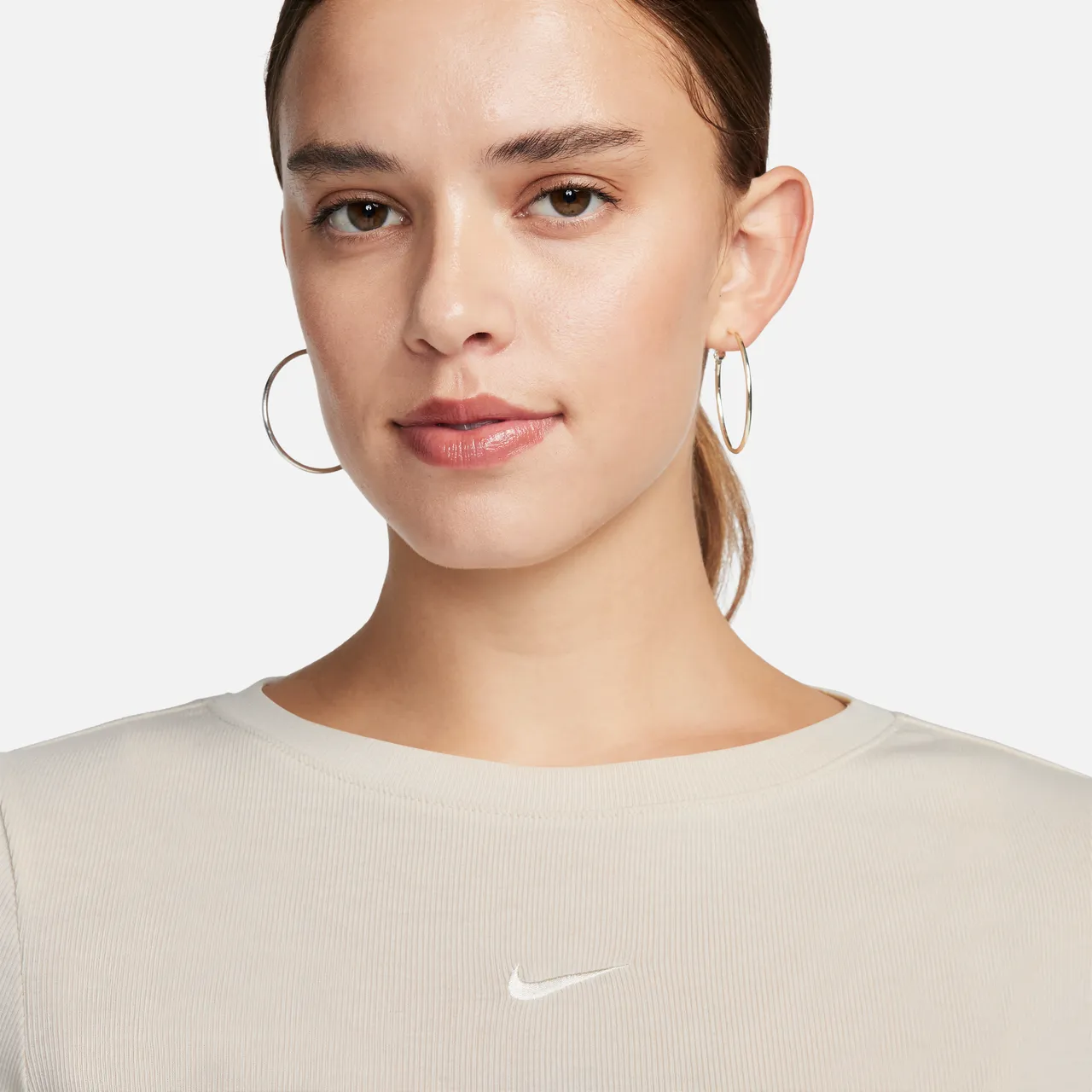 Nike Sportswear Essential Women's Ribbed Long-Sleeve Mod Crop Top - Brown - Polyester