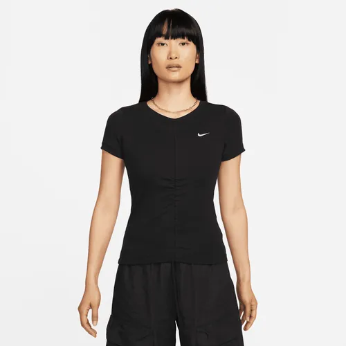 Nike Sportswear Essentials Women's Ribbed Short-Sleeve Mod Cropped Top - Black - Polyester