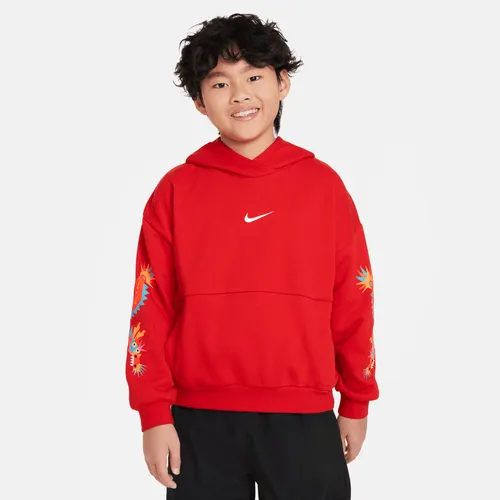 Nike Sportswear Icon Fleece 'Lunar New Year' Older Kids' Hoodie - Red - Polyester