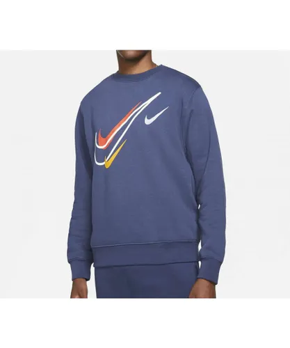 Nike Sportswear Mens Multi Swoosh Sweatshirt In Navy Cotton