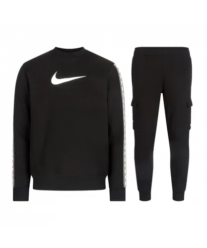 Nike Sportswear Mens Repeat Crew Fleece Tracksuit Black Cotton