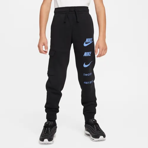 Nike Sportswear Older Kids' (Boys') Fleece Cargo Trousers - Black - Cotton