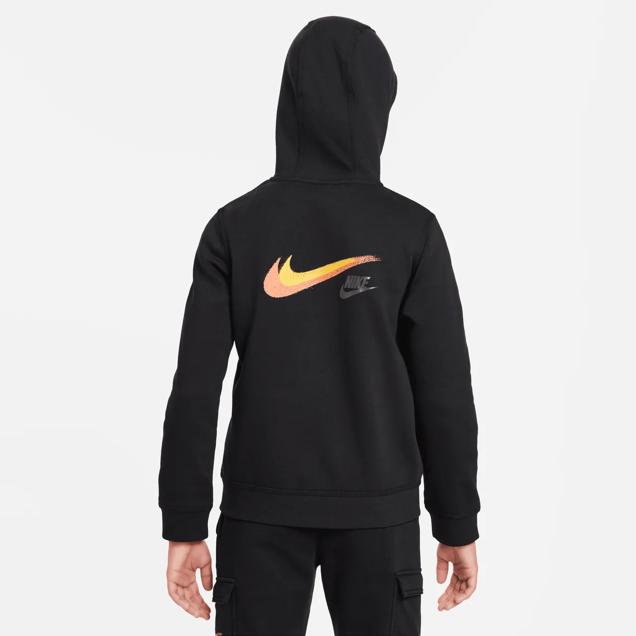 Nike Sportswear Older Kids' (Boys') Fleece Full-Zip Graphic Hoodie - Black - Polyester