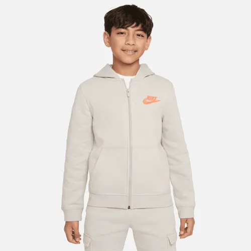 Nike Sportswear Older Kids' (Boys') Fleece Full-Zip Graphic Hoodie - Grey - Polyester