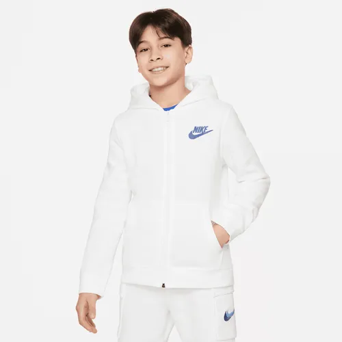 Nike Sportswear Older Kids' (Boys') Fleece Full-Zip Graphic Hoodie - White - Polyester