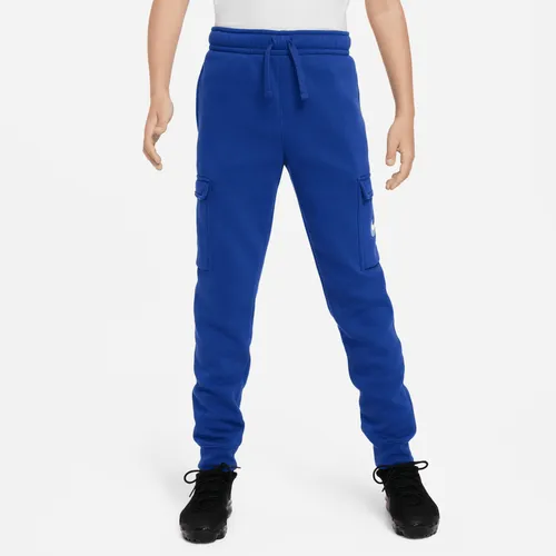 Nike Sportswear Older Kids' (Boys') Fleece Graphic Cargo Trousers - Blue - Cotton