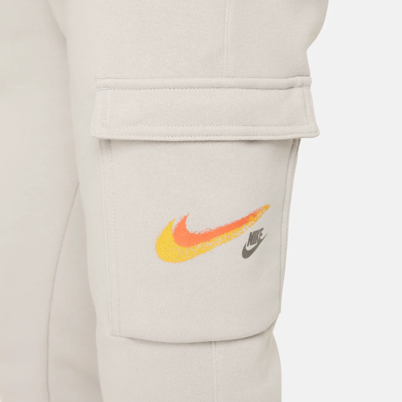 Nike Sportswear Older Kids' (Boys') Fleece Graphic Cargo Trousers - Grey - Cotton