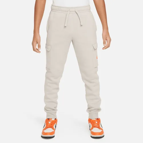 Nike Sportswear Older Kids' (Boys') Fleece Graphic Cargo Trousers - Grey - Cotton