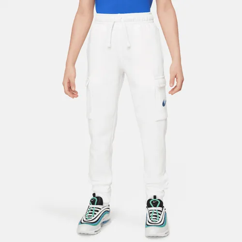 Nike Sportswear Older Kids' (Boys') Fleece Graphic Cargo Trousers - White - Cotton