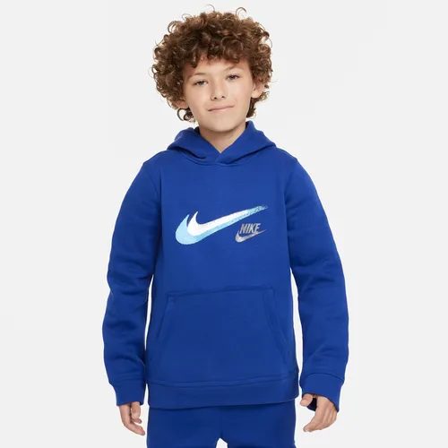 Nike Sportswear Older Kids' (Boys') Fleece Pullover Graphic Hoodie - Blue - Cotton