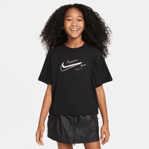Nike Sportswear Older Kids' (Girls') Boxy T-Shirt - Black - Cotton