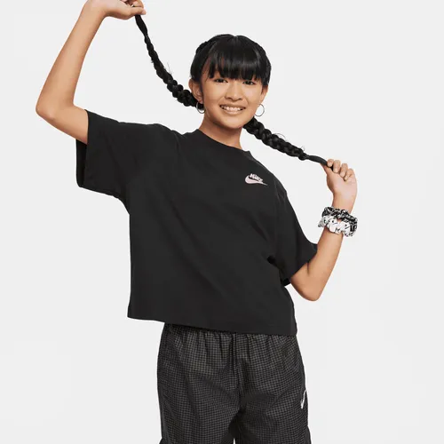 Nike Sportswear Older Kids' (Girls') Boxy T-Shirt - Black - Cotton
