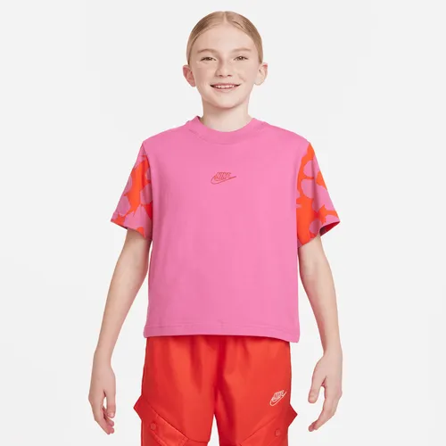 Nike Sportswear Older Kids' (Girls') Boxy T-Shirt - Red - Cotton
