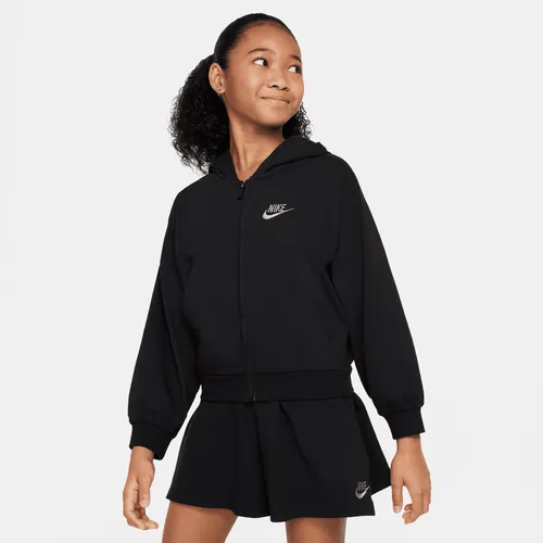 Nike Sportswear Older Kids' (Girls') Full-Zip Hoodie - Black - Cotton
