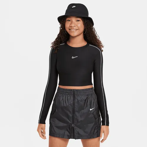 Nike Sportswear Older Kids' (Girls') Long-Sleeve Cropped Top - Black - Polyester