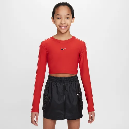 Nike Sportswear Older Kids' (Girls') Long-Sleeve Cropped Top - Red - Polyester