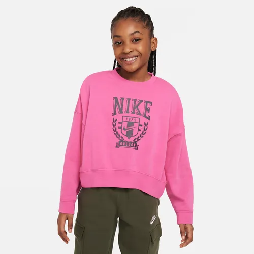 Nike Sportswear Older Kids' (Girls') Oversized Fleece Crew-Neck Sweatshirt - Red - Polyester