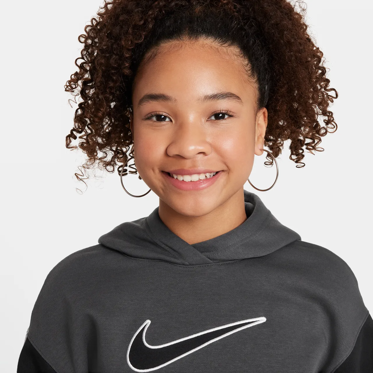 Nike Sportswear Older Kids' (Girls') Oversized Fleece Pullover Hoodie - Grey - Polyester