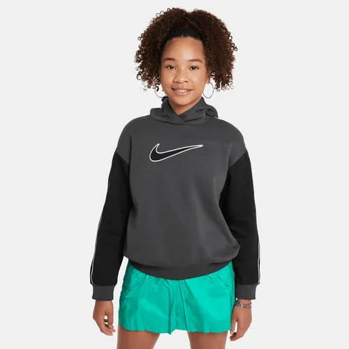 Nike Sportswear Older Kids' (Girls') Oversized Fleece Pullover Hoodie - Grey - Polyester