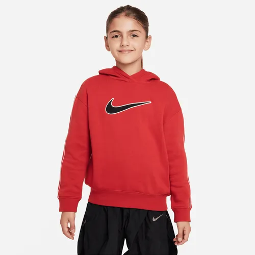 Nike Sportswear Older Kids' (Girls') Oversized Fleece Pullover Hoodie - Red - Polyester