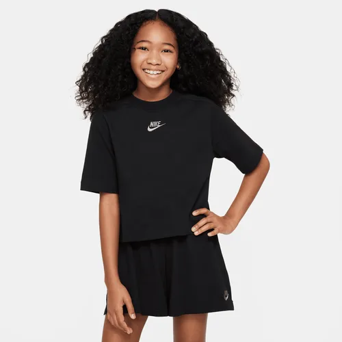 Nike Sportswear Older Kids' (Girls') Short-Sleeve Top - Black - Cotton