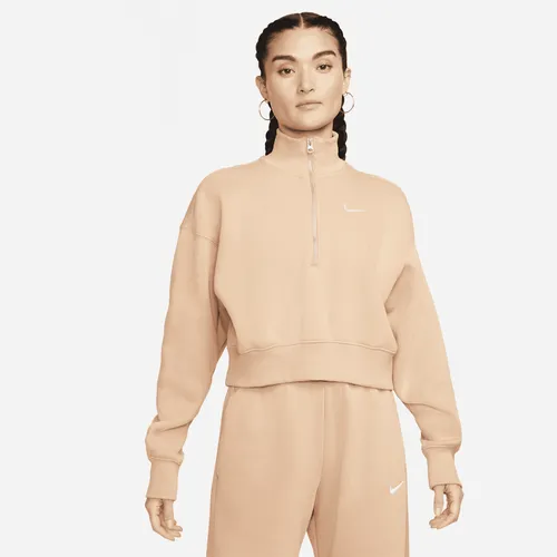 Nike Sportswear Phoenix Fleece Women's 1/2-Zip Cropped Sweatshirt - Brown - Polyester