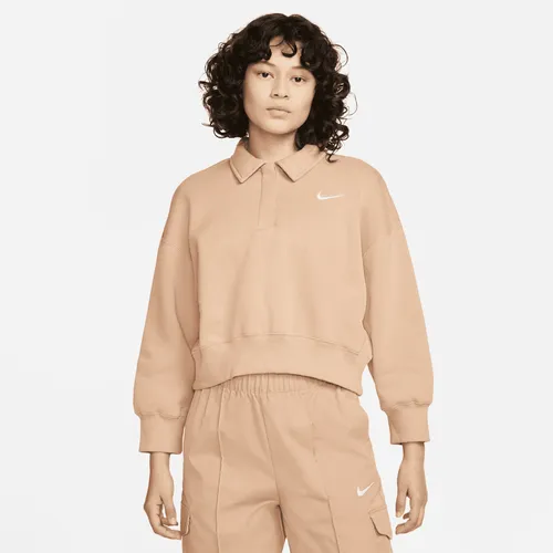 Nike Sportswear Phoenix Fleece Women's 3/4-Sleeve Crop Polo Sweatshirt - Brown - Polyester