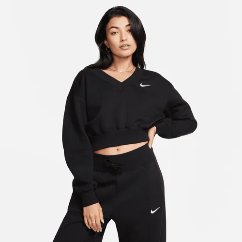 Nike Sportswear Phoenix Fleece Women's Cropped V-Neck Top - Black - Polyester