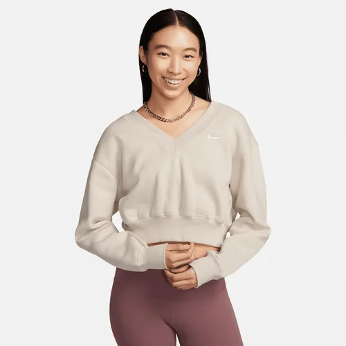 Nike Sportswear Phoenix Fleece Women's Cropped V-Neck Top - Brown - Polyester